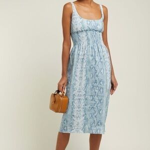 Emilia Wickstead Size US 2 • Blue Python Print Linen Midi Dress.